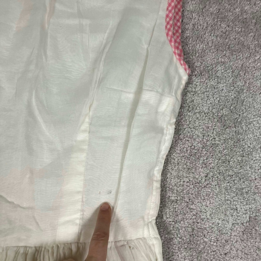 Vintage 50s Pink Gingham Organza Fit and Flare Dress White Sleeveless Midi - Picture 6 of 16